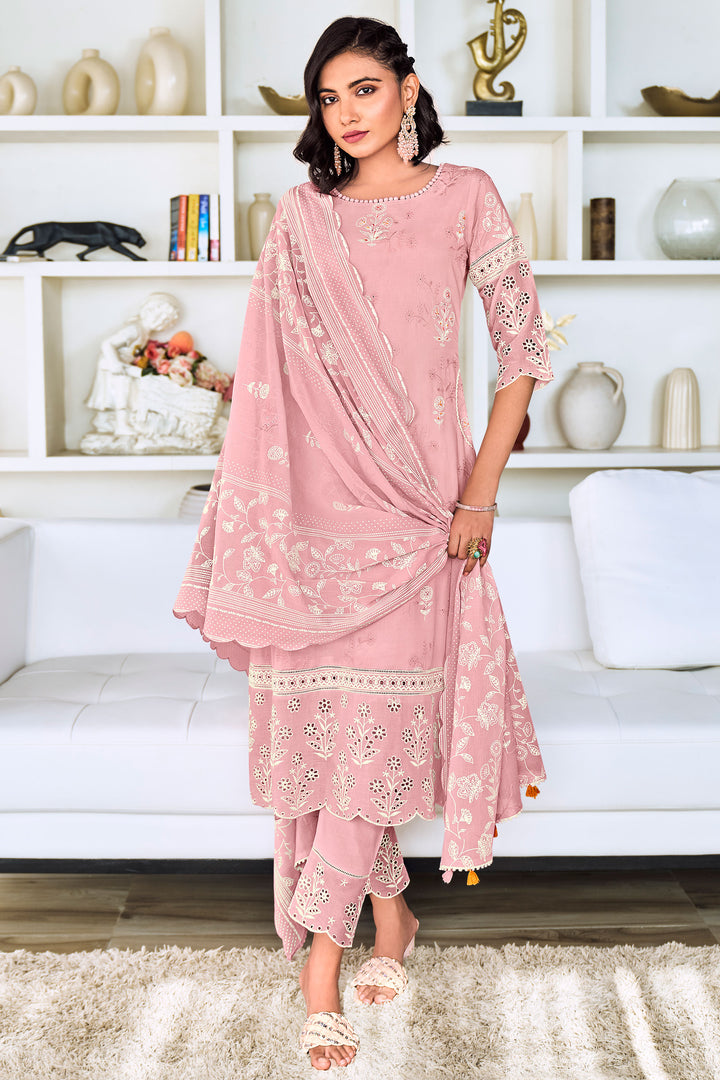 Pink Color Pure Cotton Embroidery Khadi Block Print Designer Salwar Kameez