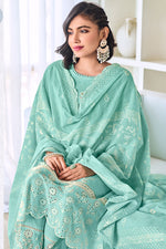 Load image into Gallery viewer, Cyan Color Pure Cotton Embroidery Khadi Block Print Designer Salwar Suit
