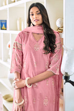 Load image into Gallery viewer, Pink Pure Cotton Embroidery Khadi Block Print Designer Suit
