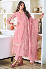 Load image into Gallery viewer, Pink Pure Cotton Embroidery Khadi Block Print Designer Suit
