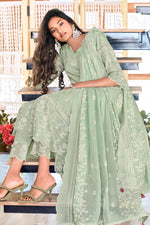 Load image into Gallery viewer, Pure Cotton Embroidery Khadi Block Print Designer Salwar Kameez In Sea Green Color
