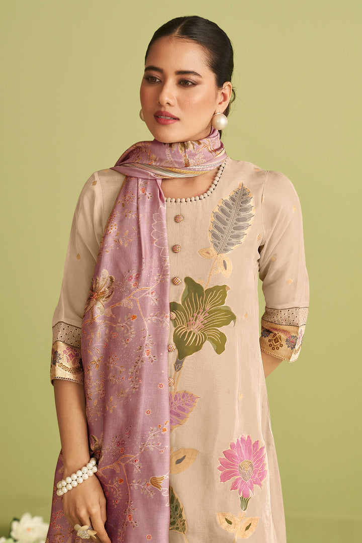 Pure Tissue Jacquard With Fancy Embroidery Designer Long Salwar Kameez