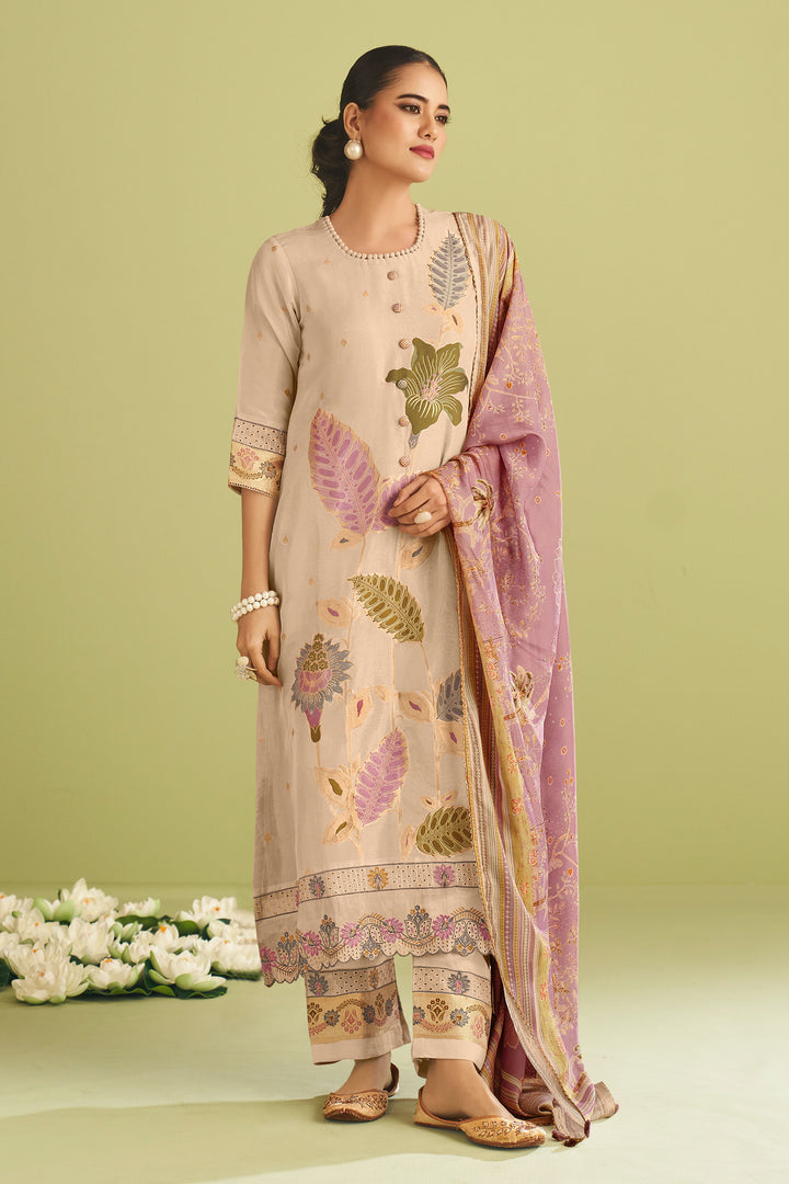 Pure Tissue Jacquard With Fancy Embroidery Designer Long Salwar Kameez