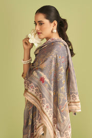 Beige Color Pure Tissue Jacquard With Fancy Embroidery Designer Long Dress