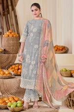 Load image into Gallery viewer, Grey Pure South Cotton Khadi Block Print With Handwork Designer Salwar Kameez
