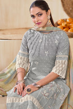 Load image into Gallery viewer, Grey Pure South Cotton Khadi Block Print With Handwork Designer Dress
