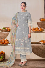 Load image into Gallery viewer, Grey Pure South Cotton Khadi Block Print With Handwork Designer Dress
