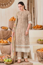 Load image into Gallery viewer, Pure South Cotton Khadi Block Print With Handwork Designer Salwar Kameez In Beige Color
