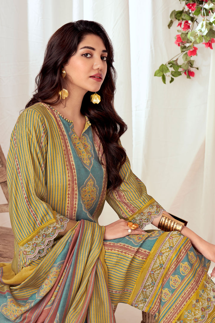 Pure Muslin Silk Checks Digital Print Straight Cut Salwar Kameez