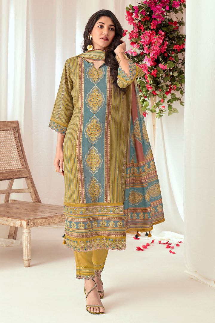 Pure Muslin Silk Checks Digital Print Straight Cut Salwar Kameez