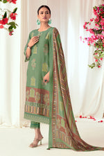 Load image into Gallery viewer, Pure Muslin Silk Checks Digital Print Straight Cut Salwar Kameez In Sea Green Color
