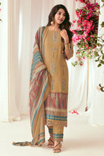 Load image into Gallery viewer, Pure Muslin Silk Checks Digital Print Straight Cut Salwar Suit In Brown Color
