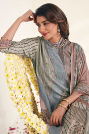 Grey Pure Moga Silk Digital Print Casual Dress