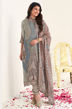 Load image into Gallery viewer, Grey Pure Moga Silk Digital Print Casual Dress
