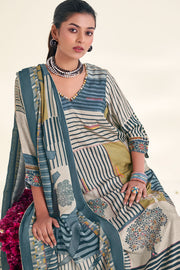 Pure Moga Silk Digital Print Casual Salwar Kameez In Grey Color