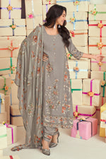 Load image into Gallery viewer, Grey Color Pure Checks Muslin Silk Digital Printed Patch Work Salwar Suit
