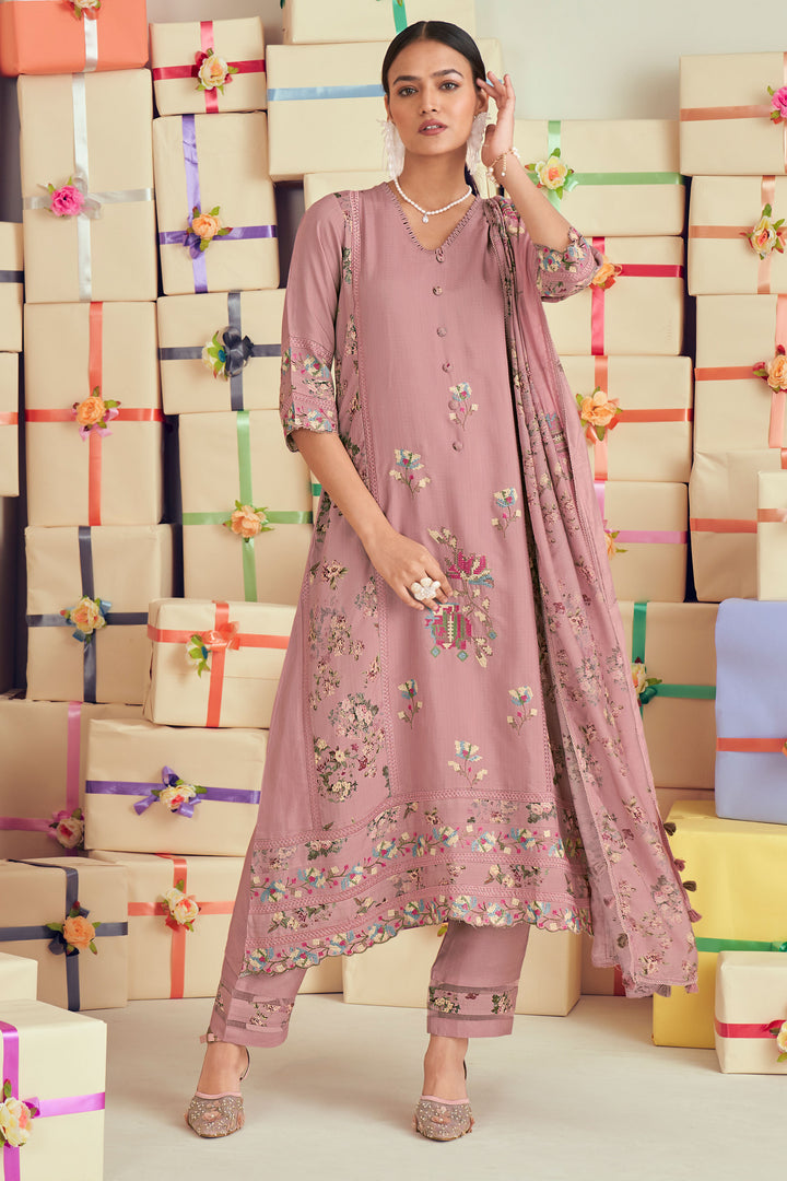 Pure Checks Muslin Silk Digital Printed Patch Work Salwar Kameez In Pink Color