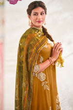 Load image into Gallery viewer, Pure Bemberg Slub Silk Embroidered Designer Straight Cut Long Salwar Kameez
