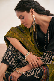 Embroidered Designer Straight Cut Long Salwar Kameez In Black Color