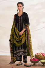 Load image into Gallery viewer, Embroidered Designer Straight Cut Long Salwar Kameez In Black Color
