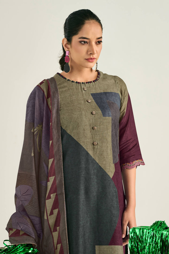 Premium Bemberg Linen Digital Print Embroidered Salwar Suit