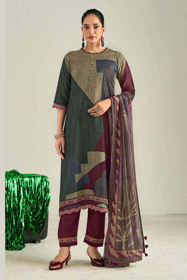 Premium Bemberg Linen Digital Print Embroidered Salwar Suit