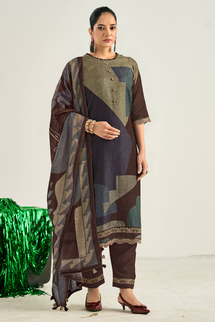 Elegant Linen Digital Print Straight Cut Salwar Suit For Women