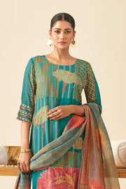 Teal Pure Bemberg Georgette Digital Print Casual Suit