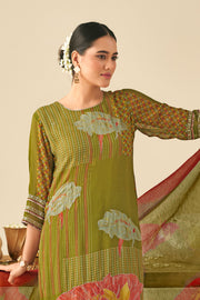 Green Pure Bemberg Georgette Digital Print Casual Dress