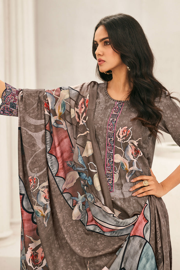 Corduroy Brown Digital Print Daily Wear Suit