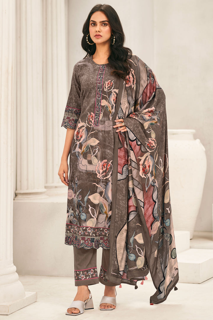 Corduroy Brown Digital Print Daily Wear Suit