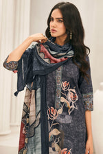 Load image into Gallery viewer, Corduroy Digital Print Daily Wear Dress In Navy Blue Color
