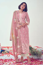 Load image into Gallery viewer, Pink Pure Muslin Digital Print With Embroidery Work Casual Straight Cut Salwar Suit
