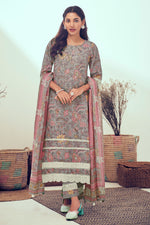 Load image into Gallery viewer, Grey Pure Linen Digital Print With Hand Work Casual Long Salwar Kameez
