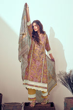 Load image into Gallery viewer, Mustard Pure Linen Digital Print With Hand Work Casual Long Dress
