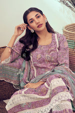 Load image into Gallery viewer, Pure Linen Digital Print With Hand Work Casual Long Salwar Suit In Lavender Color
