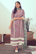 Load image into Gallery viewer, Pure Linen Digital Print With Hand Work Casual Long Salwar Suit In Lavender Color
