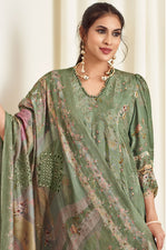 Load image into Gallery viewer, Sea Green Pure Muslin Silk Fancy Borer Embroidery Digital Print Designer Salwar Suit
