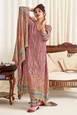 Load image into Gallery viewer, Pure Muslin Silk Fancy Borer Embroidery Digital Print Designer Salwar Kameez In Pink Color
