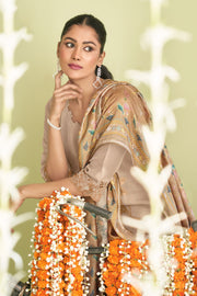 Beige Color Pure Tissue Jacquard With Fancy Jari Embroidery Salwar Suit