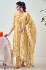 Load image into Gallery viewer, Light Yellow South Cotton Top Dyed Jacquard Print Salwar Kameez
