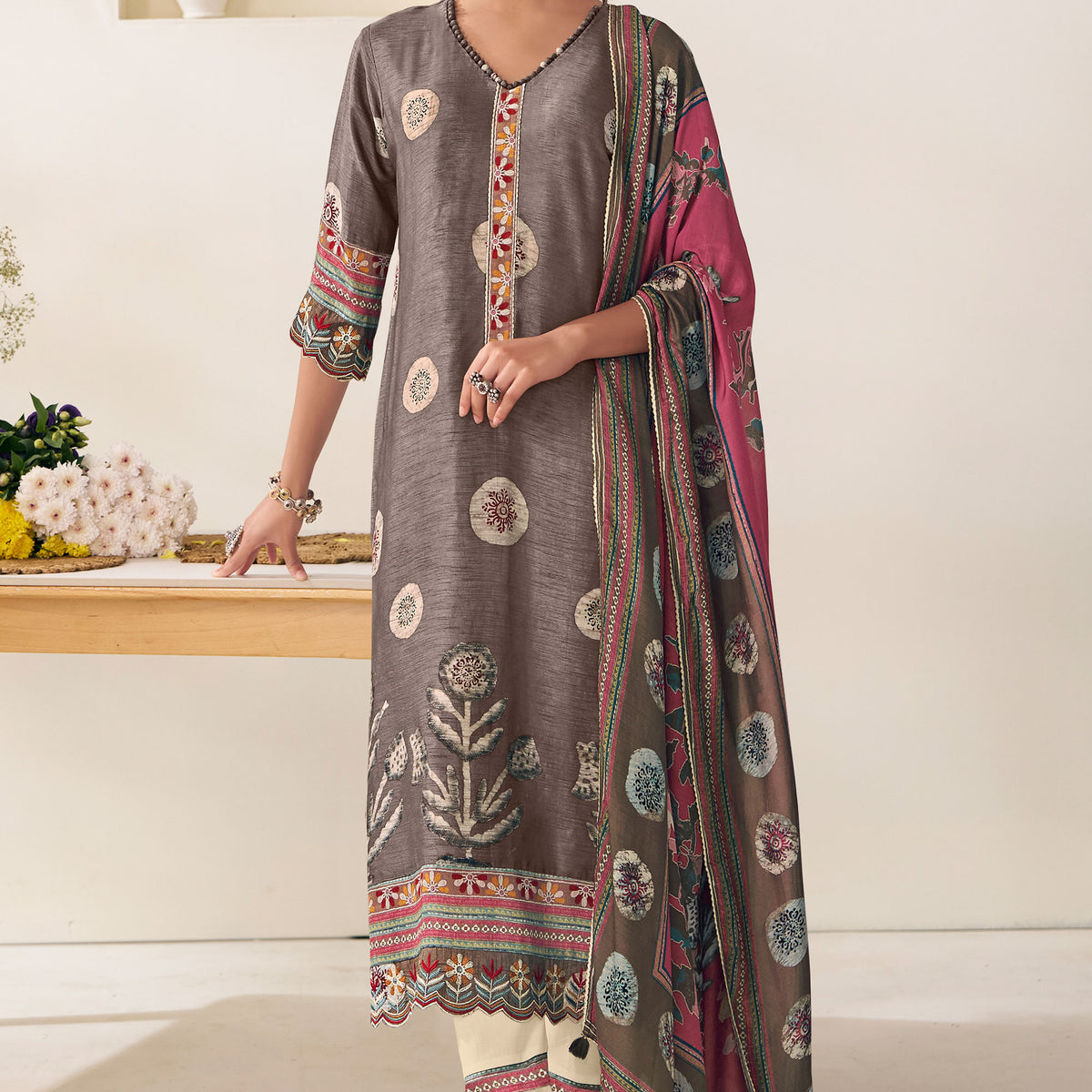 Premium Bemberg Silk Slub Hnad Block Print Salwar Kameez – Jay Vijay ...