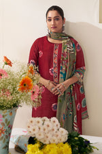 Load image into Gallery viewer, Red Premium Bemberg Silk Slub Hnad Block Print Salwar Suit