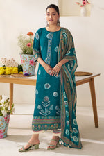 Load image into Gallery viewer, Teal Premium Bemberg Silk Slub Hnad Block Print Suit