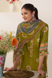 Green Premium Bemberg Silk Slub Hnad Block Print Dress