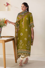 Load image into Gallery viewer, Green Premium Bemberg Silk Slub Hnad Block Print Dress