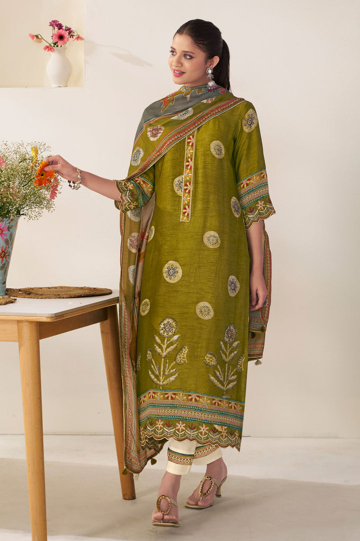 Green Premium Bemberg Silk Slub Hnad Block Print Dress