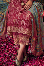 Load image into Gallery viewer, JVPPL Pure Muga Silk Pink Bandhani Printed Salwar Suit