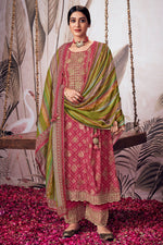 Load image into Gallery viewer, Stunning Pure Muga Silk Pink Bandhani Printed Salwar Suit