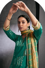 Load image into Gallery viewer, Rich Pure Muga Silk Green Batik Printed Salwar Suit
